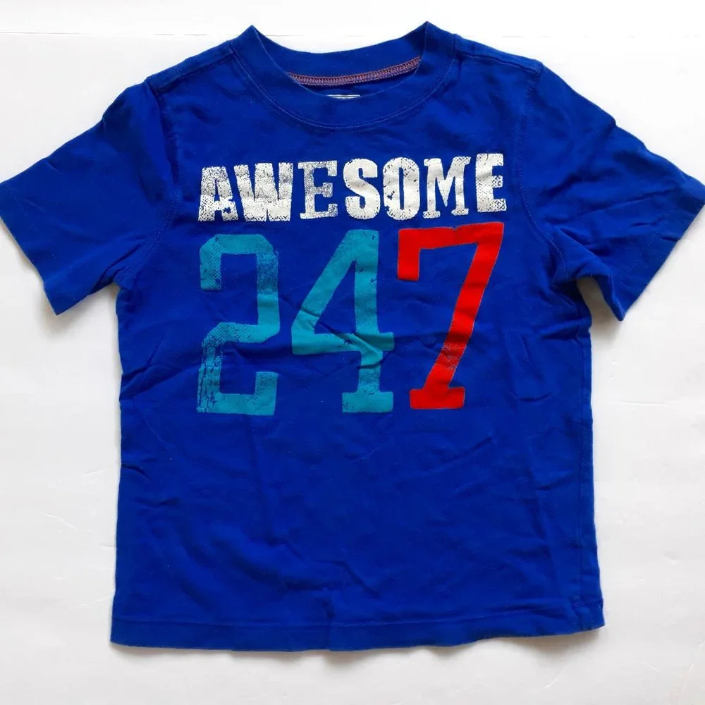 Old Navy Boys T-Shirt Blue Short Sleeve Awesome 5T